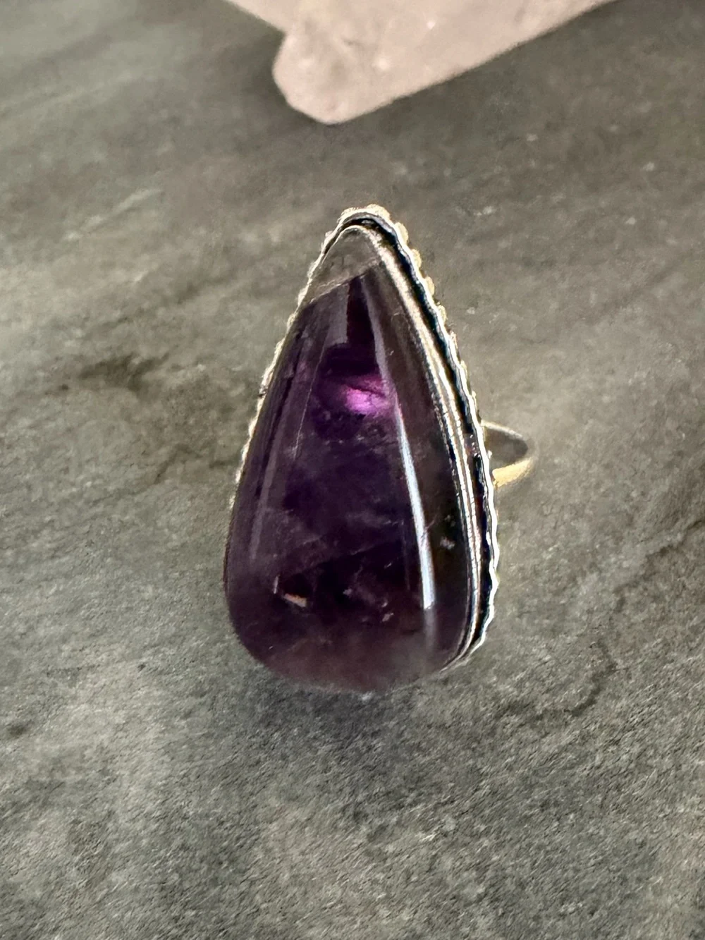 Genuine Amethyst Teardrop Large Statement Ring 9